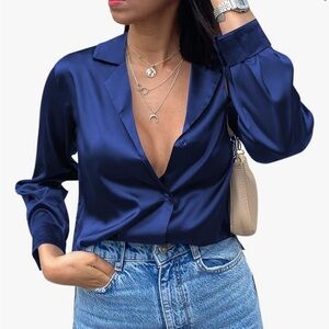 Chigant Blue Silk Blouse